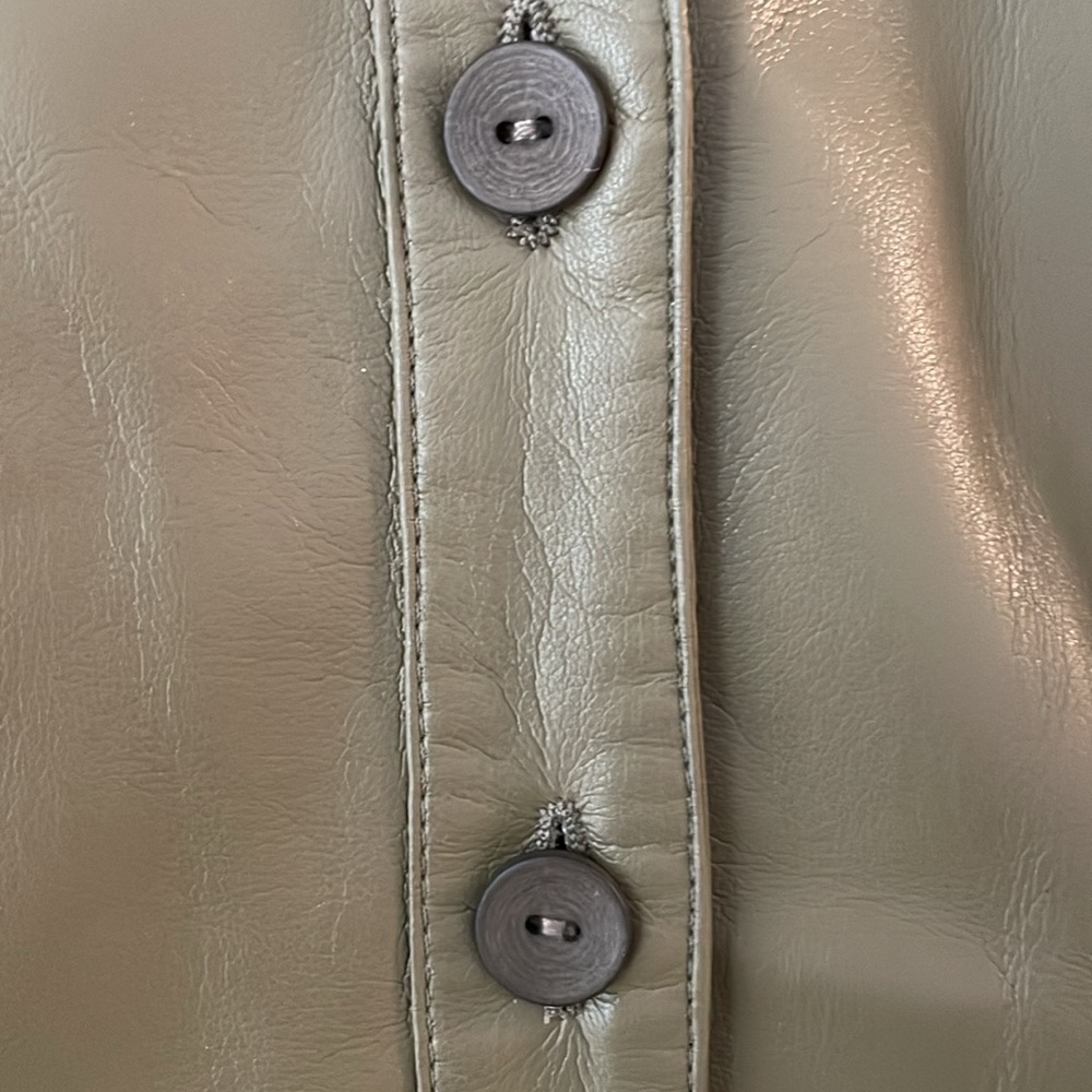 Olive Pleather Button Up Blouse - image 3